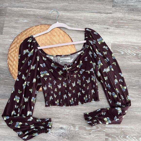 Urban outfitters butterfly print smocked balloon sleeve blouse - Picture 2 of 7